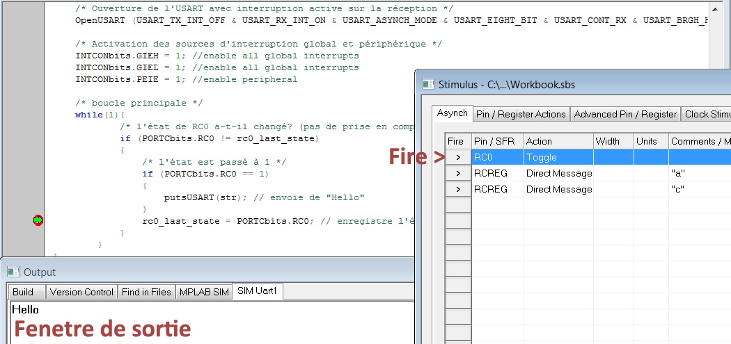 Fenetre de sortie de la simulation