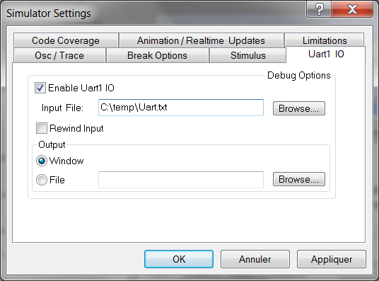 Configuration du simulateur d'mplab sim